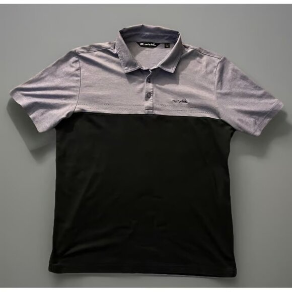 Travis Mathew Collared Polo Shirt Blue Color Block Embroidered Logo Large - Picture 1 of 4